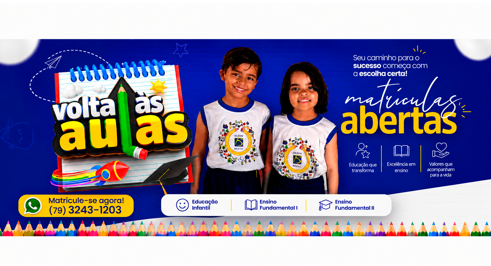 Alunos do Colégio Brasil com o uniforme da escola — matrículas abertas